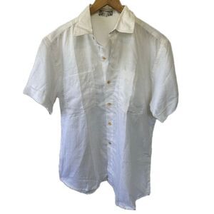 Maria Lampo Positano Women's Oversized 100% Linen Button Down Collar Shirt L